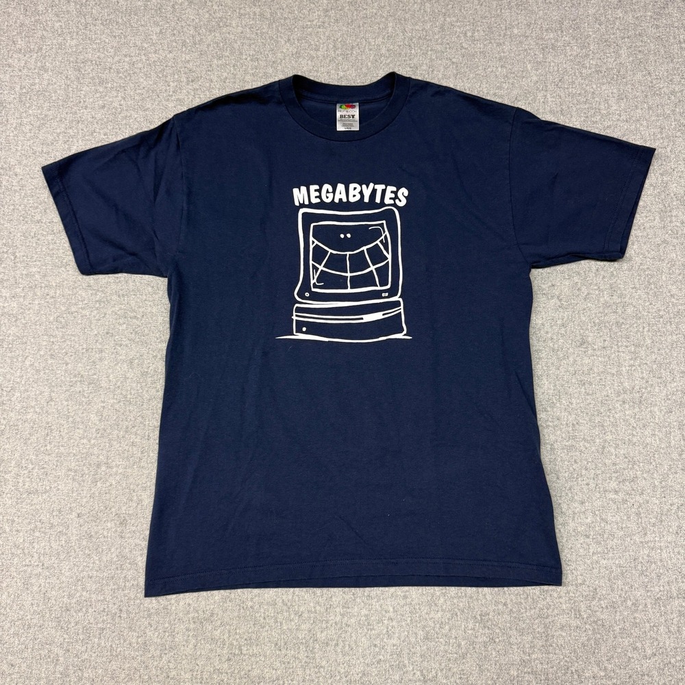 Fruit of the Loom | Megabytes Graphic T-Shirt | Large | Navy Blue | Computer Tee